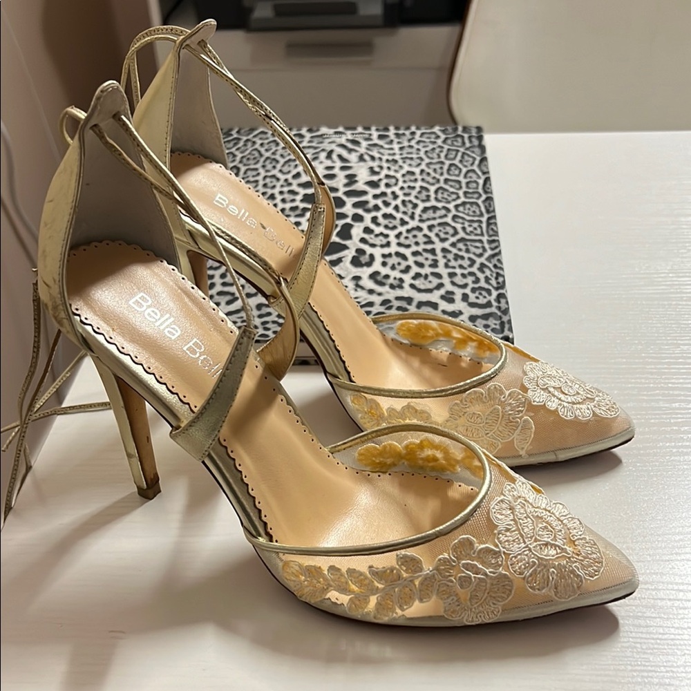 La Belle Gold Lace Heels